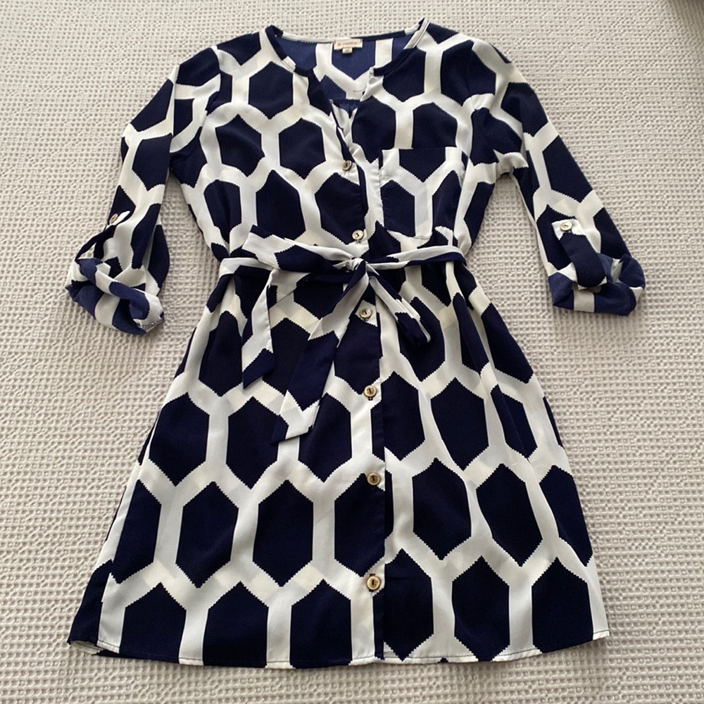 Cremieux mini shirt dress navy and white